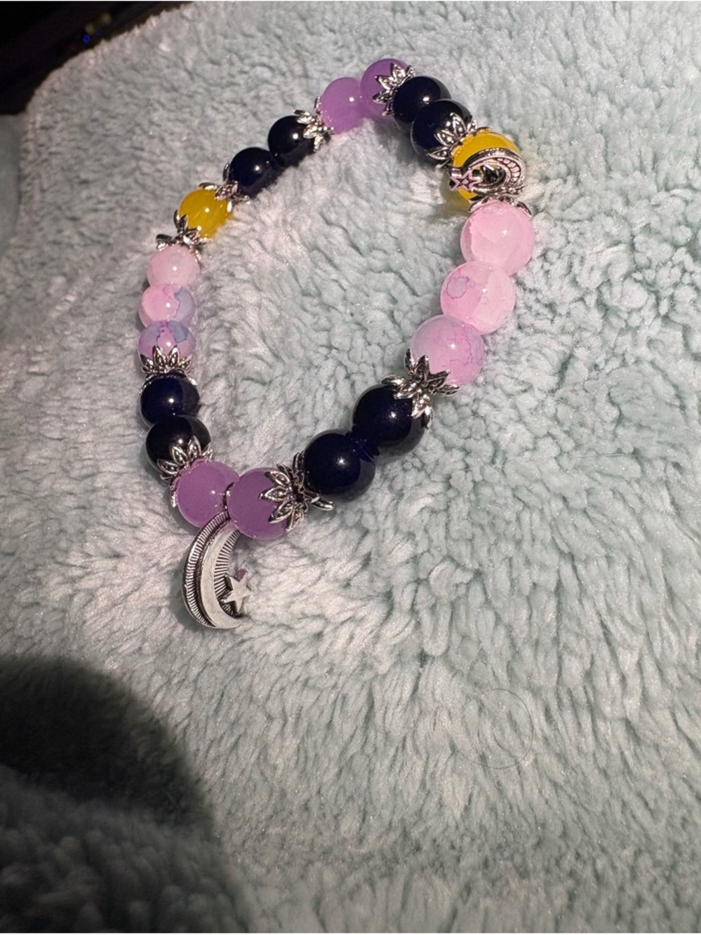 Celestial Moon Charm Beaded Bracelet - Pink, Purple, Black & Yellow - Picture 1 of 3